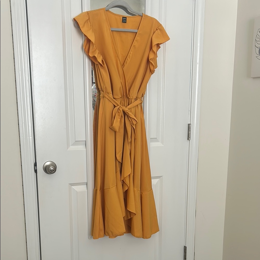 Elegant Mustard Tie Dress